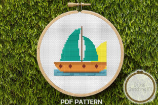 Aqua Sail Boat Modern Cross Stitch